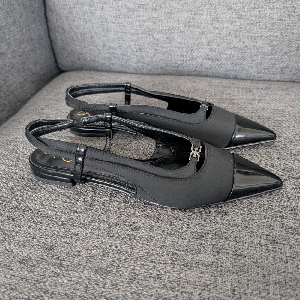 Sam Edelman Black Pointed Toe Slingback Pumps with Gloss Cap